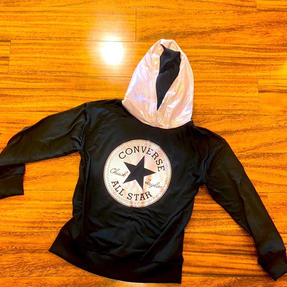Converse Kids Black Hoodie with Shiny pink hoodie